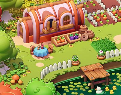 Tiny Big Town on Behance Tree Projects, Farm Games, Big Town, House Games, 2d Game Art, Isometric Art, Game Ui Design, Isometric Illustration, Game Illustration