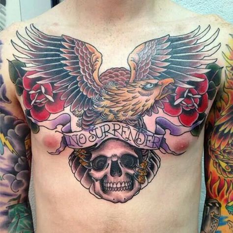 No surrender !!!! No Surrender Tattoo, Surrender Tattoo, Amazing Tattoos, Chest Piece, School Tattoo, Old School Tattoo, Traditional Tattoo, I Tattoo, Skull Tattoo