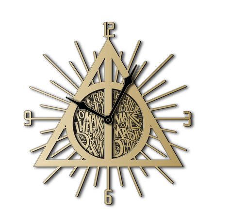 PRICES MAY VARY. Officially licensed Harry Potter product High quality design Satisfaction guaranteed Great gift idea! Enjoy checking the time more than ever before when you bring home this officially licensed Harry Potter The Deathly Hallows Symbol Laser Cut Out Wall Clock. This golden metal Harry Potter Wall Clock features a stylish Deathly Hallows Symbol and "Together They Make The Deathly Hallows" Laser Cut design. Subtle Harry Potter Home Decor, Harry Potter Office Decor, Harry Potter Bathroom Decor, Harry Potter Desk, Harry Potter Home Decor, Harry Potter Office, Harry Potter Themed Bedroom, Harry Potter The Deathly Hallows, Harry Potter Wall Decor