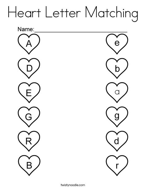 Heart Letter Matching Coloring Page - Twisty Noodle Valentines Writing Activities Preschool, February Preschool Worksheets, Letter Matching Preschool, February Worksheets, Letter Matching Worksheet, Preschool Valentines Activities, Valentines Activities, Valentine Worksheets, February Lessons