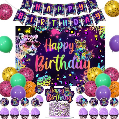 PRICES MAY VARY. Rainbow Cheetah Happy Birthday Decorations: You will get 1 piece cheetah theme “HAPPY BIRTHDAY” backdrop, 1 piece cheetah theme “HAPPY BIRTHDAY” banner, 1 piece leopard print cake topper, 12 pieces leopard print cupcake toppers, 15 pieces latex balloons. They will satisfy your jungle safari animal theme birthday decorative needs, and make your party more joyful and interesting. Rainbow Cheetah Backdrop: Our leopard print backdrop is 3.3*4.9ft. It is profession photography cloth( Lisa Frank Decorations, Party Animal Birthday Theme Cake, Rainbow Cheetah Birthday Party, Lisa Frank Party Decorations, Lisa Frank Birthday Party Decorations, Party Animal Birthday Theme Decoration, Lisa Frank Party Ideas, 3 Birthday Theme, Wild Animal Birthday Party