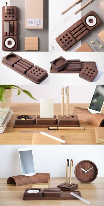 Modular Desk Organizer, Wood Desk Accessories, Desk Tidy Ideas, Office Wood Desk, Desk Organizer Ideas, Diy Storage Drawers, Diy Desktop Organizer, Diy Desk Organization, Cardboard Box Storage