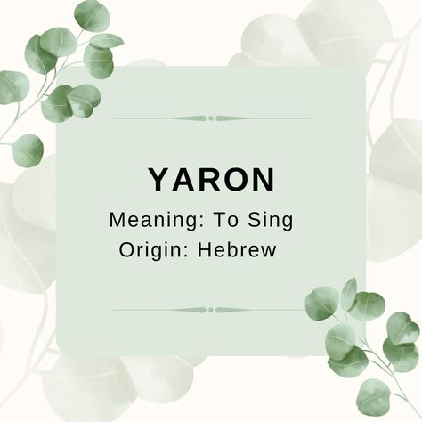 Baby Boy Name: Yaron. Meaning: To Sing. Origin: Hebrew. www.pinterest.com/designsbyleahc Andrew Name Meaning, Arabic Boy Names, Hebrew Boy Names, Arabic Baby Boy Names, Hebrew Baby Names, Good Nicknames, Baby Boy Name, Name Origins, Hebrew Names