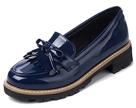 HiTime Women's Cute Tassels Waterproof Loafers School Tee... https://www.amazon.co.uk/dp/B07C7BWPZS/ref=cm_sw_r_pi_dp_U_x_lYGvBb976TJAK Blue Slacks, Womens Penny Loafers, Blue Loafers, Women's Slip Ons, Elegant Sandals, Comfortable Slippers, Patent Leather Loafers, College Style, Leather Slip On Shoes