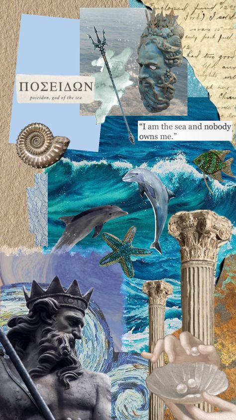 #vibes #art #poseidon #neptune #shuffels Neptunian Aesthetic, Poseidon Moodboard, Son Of Poseidon Aesthetic, Neptune Aesthetic, Poseidon Wallpaper Greek Mythology, Poseidon Greek Mythology, Neptune God Of The Sea, Poseidon Offerings, Camp Half Blood Cabins