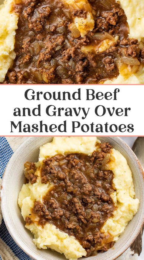 Ground Beef And Gravy, Beef And Gravy, Deli Recipes, Over Mashed Potatoes, Recipes With Ground Beef, Instant Mashed Potatoes, Beef Gravy, Beef Casserole Recipes, Ground Beef Recipes Easy