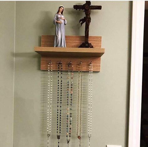 Rosary Holder Wall Diy, Rosary Storage, Rosary Holder, Home Altar Catholic, Catholic Altar, Altar Design, Catholic Decor, Prayer Corner, Home Altar