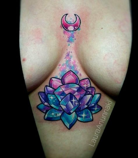 Gem Chest Tattoo, Kawaii Chest Tattoo, Colorful Sternum Tattoo, Sailor Moon Chest Tattoo, Jem Tattoo, Anunnaki Tattoo, Laura Anunnaki, Wing Tattoos On Back, Cute Simple Tattoos