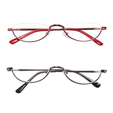 Bottom Half Rim Glasses, Red Reading Glasses, Cute Frames For Glasses, Half Frame Glasses Women, Glasses Without Frame, Half Moon Glasses, Glasses Shapes, Red Frame Glasses, Glasses Y2k