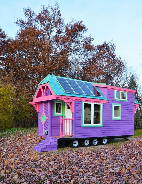 Purple Board, Green Cabin, House Magazine, Purple House, Unique Cottages, Tiny House Exterior, Tiny House Listings, Fav Color, Purple Home