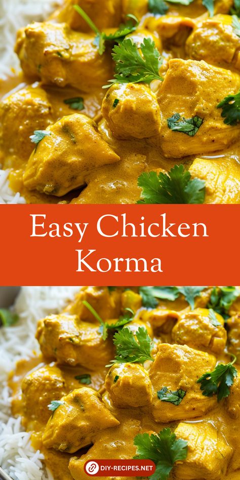 Discover how to make Easy Chicken Korma at home. Packed with spices, yogurt, and coconut cream, it's a delicious dinner option. Chicken Korma Curry Recipe, Korma Chicken Curry, Easy Chicken Korma, Chicken Coconut Korma, Chicken Korma Recipe Easy, Potato Korma Recipe, Chicken Korma Recipe Indian Foods, Slow Cooker Chicken Korma, Korma Curry Recipes