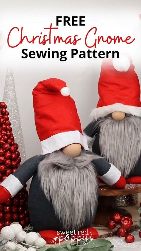 Free Gnome Patterns Diy, Diy Christmas Gnomes, Gnome Sewing Pattern, Gnome Sewing, Christmas Sewing Patterns, Christmas Decorations Sewing, Gnome Diy, Christmas Angel Crafts, Gnome Tutorial