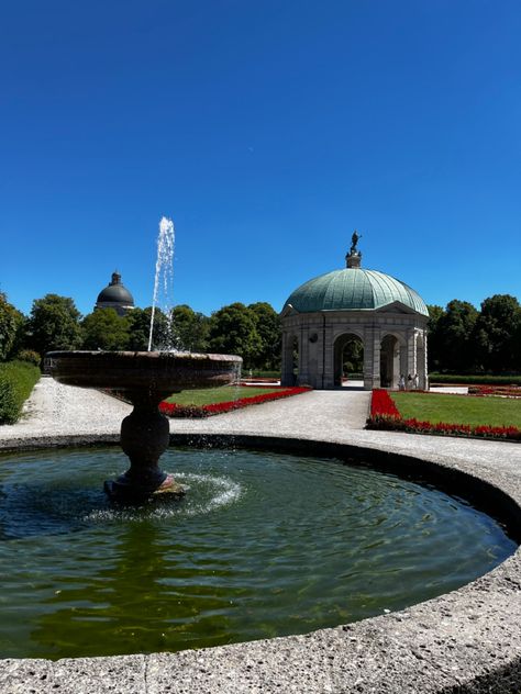 Fountain in Munich, English garden English Garden Munich, English Garden, Munich, Taj Mahal, Building, Travel, Pins