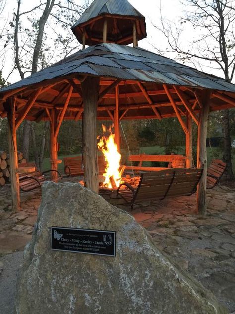 Nice, cozy and welcoming. Gazebo Fire Pit, Community Fire Pit, Rural Fire Pit, Covered Fire Pit Area, Cabin Outdoor Firepits, Fire Pit Hood, Bonfire Place Garden, Cabin Fire Pit, Campfire Place Garden