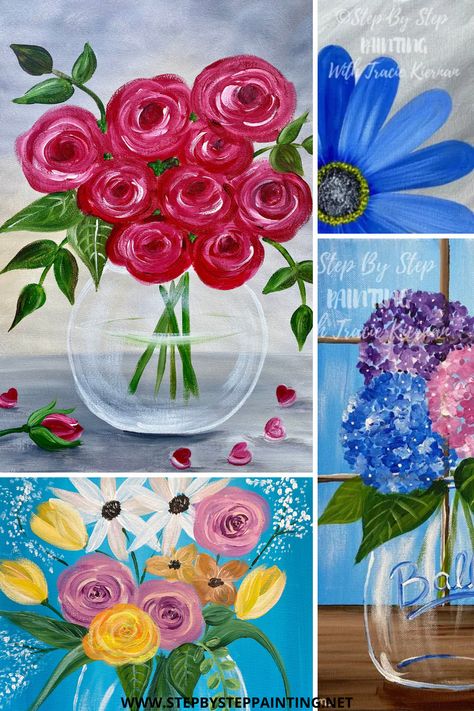 Easy Acrylic Painting Ideas For Beginners Step By Step Flower, Acrylic Flower Tutorial, How To Paint Flowers Acrylic Easy Step By Step, Acrylic Painting Flowers Tutorials, Easy Flowers To Paint, How To Paint Flowers Acrylic Easy, Tracie Kiernan, Rock Tutorial, Beginner Acrylic Painting