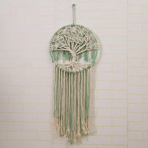 Amazon.com: laddawan Macrame Wall Hanging Green and White Tree of Life Wall Art Decoration Home Decor Dream Catcher (X-Large) : Home & Kitchen Macrame Tree, Boho Tree, Macrame Wall Hanging Large, Tree Of Life Wall Art, Macrame Crafts, Macrame Dream Catcher, Macrame Plant Hanger Patterns, Tree Of Life Wall, Crochet Wall Hangings