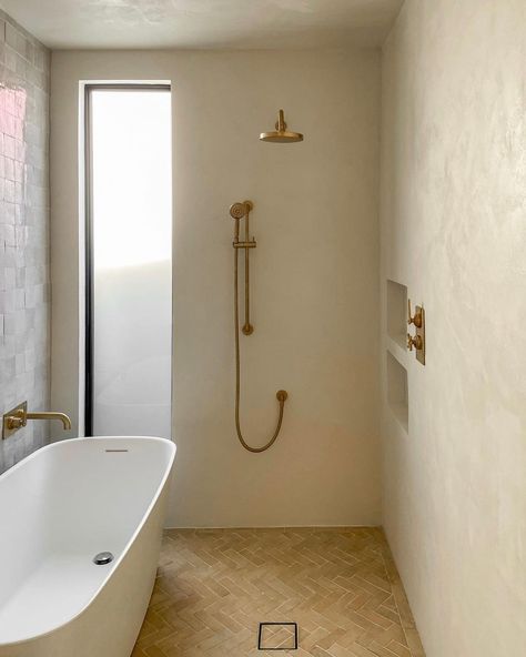 Plaster and Lime Wash Walls’s Instagram profile post: “Microcement plaster used for a seamless bathroom… Microcement is a great way to add durability to a beautiful plaster style. In this case,…” Lime Wash Walls, Organic Bathroom, Zia Tile, Moroccan Zellige, Floor Pattern, Zellige Tiles, Washing Walls, Cle Tile, Zellige Tile