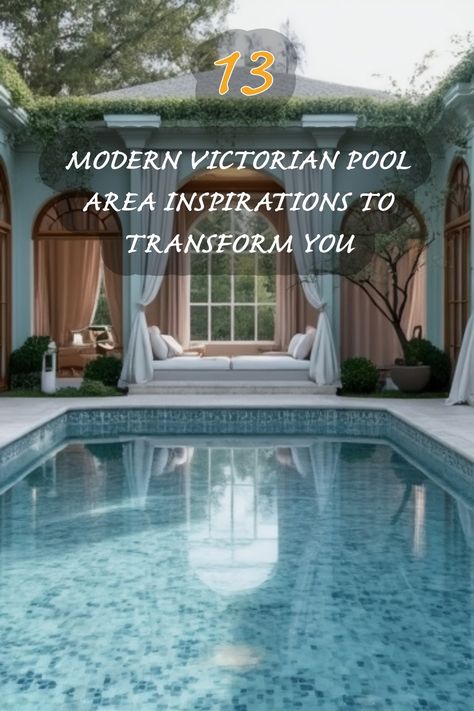 Dive into elegance with these stunning modern Victorian pool area inspirations! I love how this design effortlessly combines classic charm with contemporary style. Imagine relaxing by this serene pool, surrounded by exquisite architecture and lush greenery. These designs are perfect for anyone looking to elevate their outdoor space and create a tranquil retreat at home. Modern Victorian Design, Victorian Pool, Japandi Dining Room, Pool Area Ideas, Organic Modern Kitchen, Modern Farmhouse Living, Tranquil Retreat, Modern Farmhouse Living Room, Modern Victorian