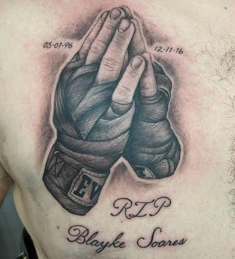 Kickboxing Tattoo Ideas, Boxing Tattoo Ideas For Men, Boxing Tattoo, Boxing Wraps, Boxing Tattoos, Boxing Hand Wraps, Prayer Hands, Wrap Tattoo, Memorial Tattoo