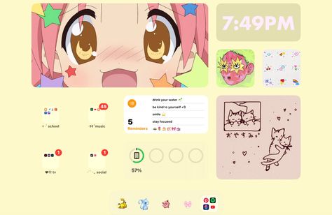 Lucky Star Homescreen, Ipad Ios Theme, Anime Ipad Layout, Lucky Star Aesthetic, Tablet Theme Ideas, Tablet Homescreen Layout, Ipad Theme Ideas Aesthetic, Ipad Theme Ideas, Homescreen Layout Ipad