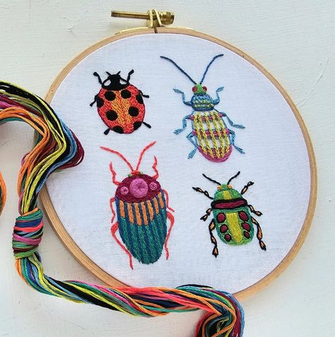 Beetle Collection Embroidery Kit by Jessica Long - Etsy Wes Anderson Embroidery, Beetle Embroidery Pattern, Bug Embroidery Pattern, Embroidery Beetle, Hand Embroidery Motifs, Embroidery Bugs, Embroidered Beetle, Beetle Embroidery, Pride Embroidery