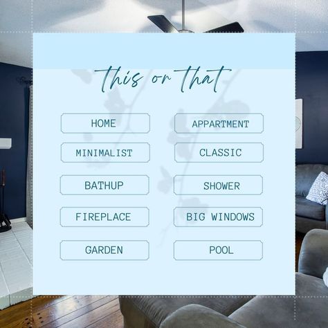 Quiz This or That Real Estate Instagram Post Canva Templates Real Estate Quiz Instagram, This Or That Real Estate Posts, Real Estate Instagram, Tile Companies, Garden Windows, Big Windows, Blue And Grey, Story Template, Canva Templates