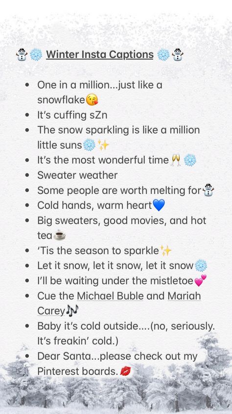 Winter Instagram Captions Christmas Bios For Instagram, Winter Quotes Short Aesthetic, Winter Bios For Instagram, Snow Picture Captions, Winter Aesthetic Captions, Caption For Winter, Instagram Winter Captions, Cold Weather Captions For Instagram, Caption For Winter Photos