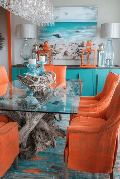 Coastal Dining Rooms, Coastal Centerpiece Ideas, Coastal Dining Room Ideas, Dining Rooms Ideas, Beach House Dining Room, Waterfront Living, Coastal Dining Room, Coastal Dining, Beach House Interior Design