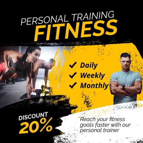 Design created with PosterMyWall Gym Flyer, Fitness Flyer, Instagram Template Free, Online Personal Training, Ig Templates, Templates For Instagram, Workout Posters, Instagram Fitness, Sports Coach