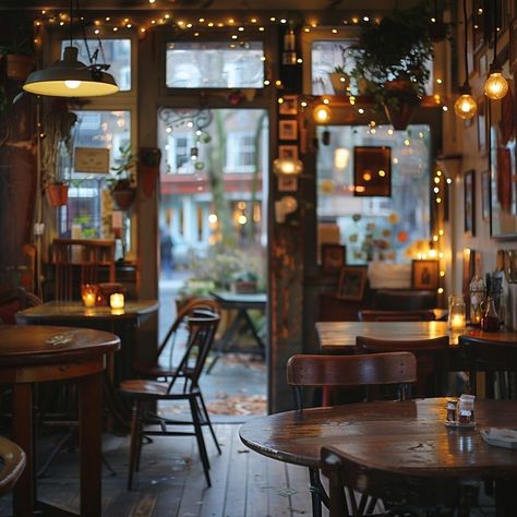 Cafe Themes Interior Design, Coffee Shop Fireplace, Coffeeshop Aesthetic Cozy, Wooden Cafe Design, Aesthetic Cafe Photos, Rustic Cafe Decor, Cozy Book Cafe, Cafe Interior Design Cozy, Cozy Restaurant Interior