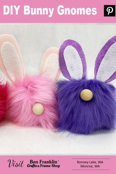 DIY Bunny Gnomes - Ben Franklin Crafts and Frame Shop Fake Fur Crafts, Bunny Ears Template, Diy Bunny Ears, Bunny Gnomes, Pom Pom Bunnies, Gnome Diy, Diy Bunny, Easter Bunny Ears, Diy Pom Pom