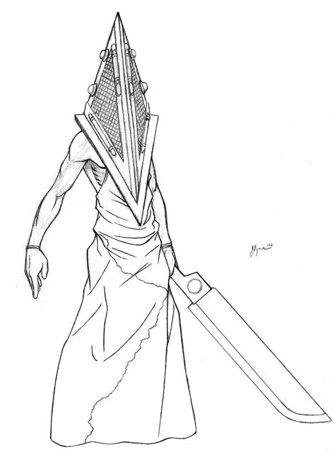 Pyramid Head Tattoo Design, Silent Hill Tattoo Pyramid Head, Pyramid Head Sketch, Silent Hill Sketch, Silent Hill Drawings, Pyramid Head Drawing, Pyramid Head Tattoo, Pyramid Head Art, Silent Hill Tattoo