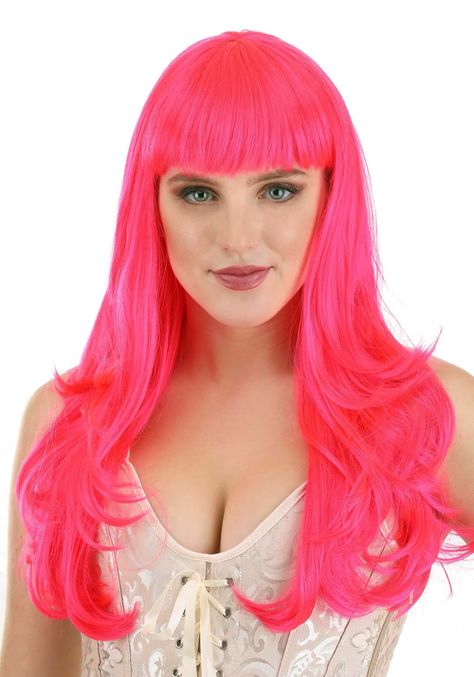 Hot Pink Wig, Pink Wig With Bangs, Ace Ventura Costume, Clueless Costume, Kiss Costume, Sharkboy And Lavagirl, Costumes For Adults, Long Wavy Wig, Fun Costumes