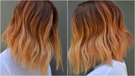 Peach Hair Colors, Red Ombre Hair, Blond Ombre, Red Blonde Hair, Ginger Peach, Peach Hair, Honey Blonde Hair, Ombré Hair, Low Lights Hair