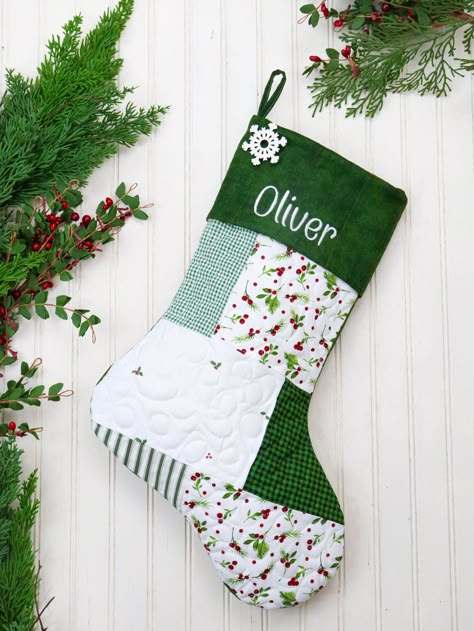 Quilted Christmas Stocking. Personalized Christmas Stocking - Etsy Quilted Stocking, Christmas Stockings Sewing, Farmhouse Christmas Stockings, Unique Christmas Stockings, Stockings With Names, Red Christmas Stockings, Personalized Christmas Stocking, Quilted Christmas Stockings, Striped Stockings