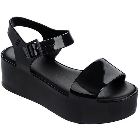 Melissa Mar Flatform Sandals ($75) ❤ liked on Polyvore featuring shoes, sandals, melissa, black, black strap sandals, strappy platform sandals, platform shoes, melissa sandals and plastic sandals Black Flatform Sandals, Melissa Sandals, Black Strappy Shoes, Shiny Shoes, Strappy Platform Sandals, Black Platform Sandals, Black Platform Shoes, Strappy Shoes, Black Strappy Sandals