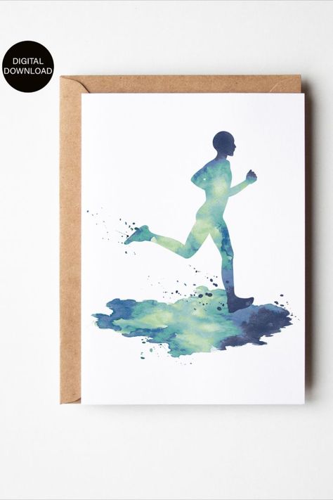 Birthday Cards For Runners, Xmas Paintings, Blue And Green Watercolor, Painted Cards, 2024 Family, Birthday Card Drawing, Run Fast, Congratulations Cards, Watercolor Tulips