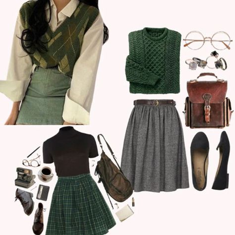 Green Academia, Thrifted Clothing, Clothing Bundle, Academia Fashion, Vintage Outfit, Dark And Light, Light Academia, 2 A, Light In The Dark