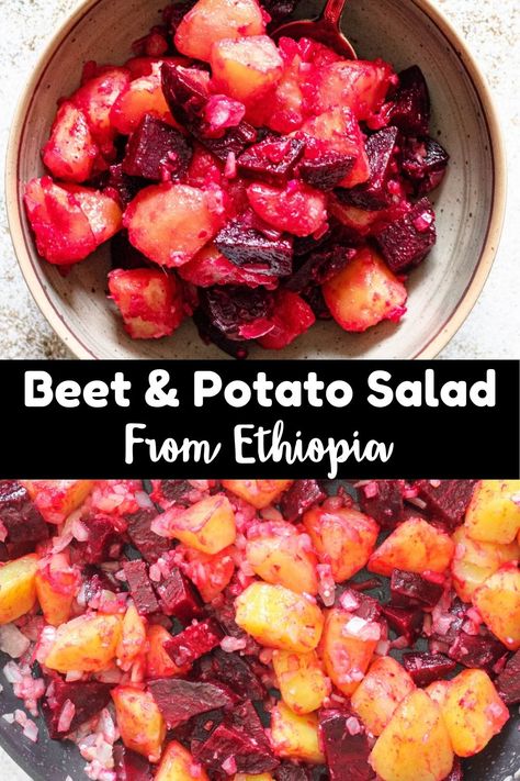 Beet And Potato Salad, Vegan Ethiopian Recipes, Cooking Beets, Pescetarian Recipes, Vegan Potato Salads, Healthy Plant Based Recipes, Easy Potato Recipes, Ethiopian Food, Beet Recipes