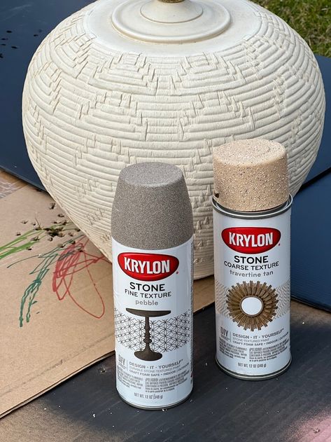 Diy Stone Lamp Base, Stone Spray Paint Lamp, Stone Finish Spray Paint, Spray Paint Stone Look, Spray Paint Ceramic Lamp, Stone Look Spray Paint, Stone Lamp Diy, Diy Paint Lamp Base, Stone Texture Spray Paint