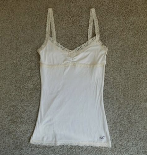 White Tank Tops, Top With Lace Trim, Tank Top With Lace, 2000s Fashion Outfits, Hollister Tops, 2000s Fashion, Lace Tank, White Tank Top, White Tank