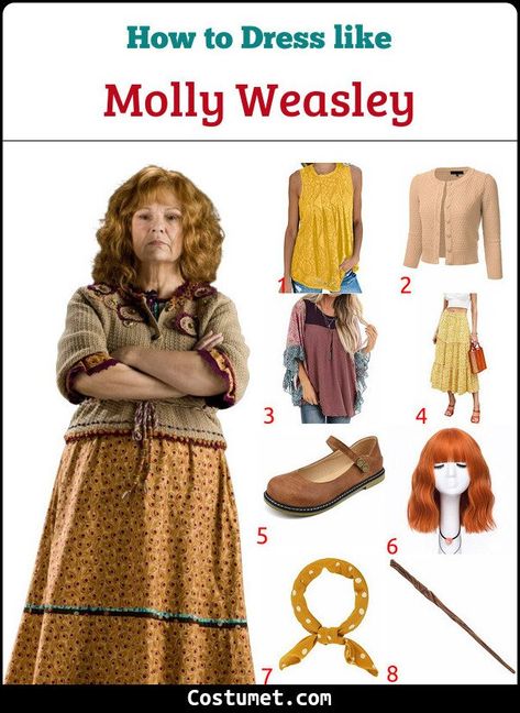 Diy Harry Potter Costumes Adults, Harry Potter Mom Costume, Mrs Weasley Costume, Diy Harry Potter Costume Women, Adult Harry Potter Costume, Harry Potter Costumes For Women, Harry Potter Costume Women, Ginny Weasley Costume, Harry Potter Outfit Ideas