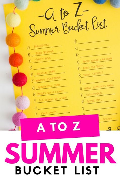 Print off this fun summer bucket list to keep track of all your summer adventures. See if you can find something fun to do that starts with every letter of the alphabet. Summer fun memories don't have to be elaboate. Fun kids activities are all around you. Abc Of Summer Activities, Abc Summer Bucket List, Abcs Of Summer, Summer Alphabet Activities, Fun Summer Bucket List, Pioneer Day Activities, Printable Summer Bucket List, Summer Survival Kit, Summer Bucket List Ideas