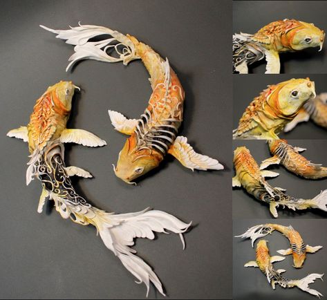 Intricate Handmade Fantasy Creatures by Ellen Jewett «TwistedSifter Origami Koi Fish, Creature Fantasy, Koi Art, Carpe Koi, Origami 3d, Fish Sculpture, Arte Animal, Sculpture Clay, Clay Sculpture