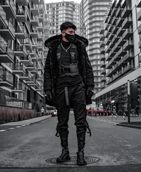 Techwear Hairstyle, Tech Wear Men, Dark Wear Men, Techwear Art, Tech Wear Aesthetic, Men Techwear, Techwear Men, Casual Techwear, Cyberpunk Streetwear