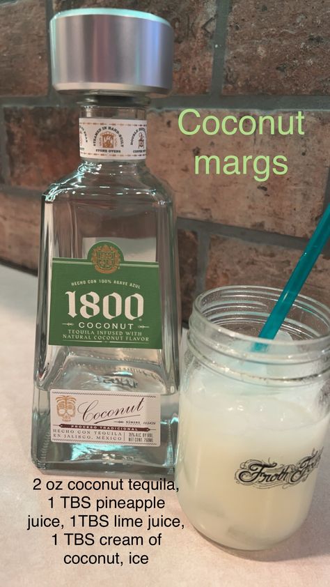 Coconut Margarita 1800, 1800 Coconut Tequila, Coconut Tequila, Drinks To Make, Coconut Margarita, Cocktail Drinks Alcoholic, Mixed Drinks Alcohol, Yummy Alcoholic Drinks, Beach Drinks