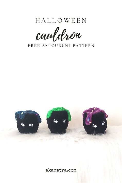 Halloween Cauldron Free Amigurumi Crochet Pattern - Akamatra Crochet Halloween Caldron, Cauldron Crochet Pattern, Crochet Cauldron Free Pattern, Cute Cauldron, Hocus Pocus Decor, Halloween Cauldron, Spooky Home, Spooky Home Decor, Cute Amigurumi