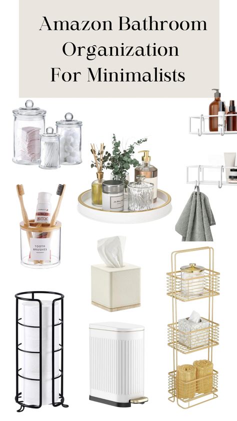 These are some of the best Amazon bathroom organization finds for minimalists or anyone who is looking for a clean look. These products are perfect for maximizing and decorating space in your home, apartment, or even dorm room. Also, these are affordable Amazon finds!! Bathroom organization, bathroom decor, bathroom finds, amazon finds, clean girl, aesthetic, clean girl aesthetic, home organization, apartment organization, minimalism, minimalist amazon finds Bathroom Organization Aesthetic, Clean Girl Bathroom, Amazon Bathroom Organization, Black And Beige Bathroom, Amazon Finds Bathroom, Easy Bathroom Organization, Bathroom Finds, Organization Apartment, Farmhouse Bathroom Accessories