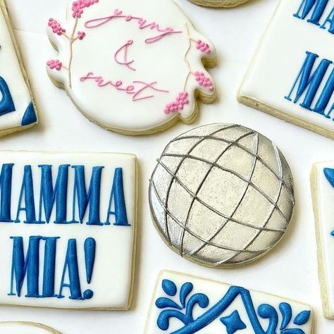 Blue Top Bakes on Instagram: "💙 My, my, how can I resist ya! • • • • • #cookiesofig #customcookies #handmade #cookies #cookiedecorating #sugarcookies #burlingtonmoms #photooftheday #smallbusiness #customcookiesburlington #customcookiesoakville #cookiedecorating #burlington #oakville #hamilton #milton #halton #burlingtonontario #burlon #waterdown #shoplocal #downtownburlington #waterfront #dtburlington #mammamiacookies #greececookies #mammamiabirthday #discoballcookies #tilecookies #birthdaycook