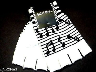 WHITE WITH MUSICAL NOTES ON BLACK CUTOFF KNIT FINGERLESS WINTER GLOVES-NEW! 88308372388 | eBay Emo Jewelry, Workwear Brands, Scene Emo, Musical Note, Musical Notes, Current Trends, Pattern White, Mitten Gloves, Cut Off